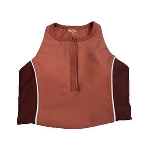 Abercrombie YPB SculptLUX Plunge Henley Sports Bra Tank Brown Orange EUC Size XS